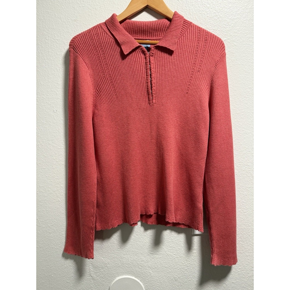 Collared Sweater With Detailed Sleeves And Hem Pink Cotton Size XL